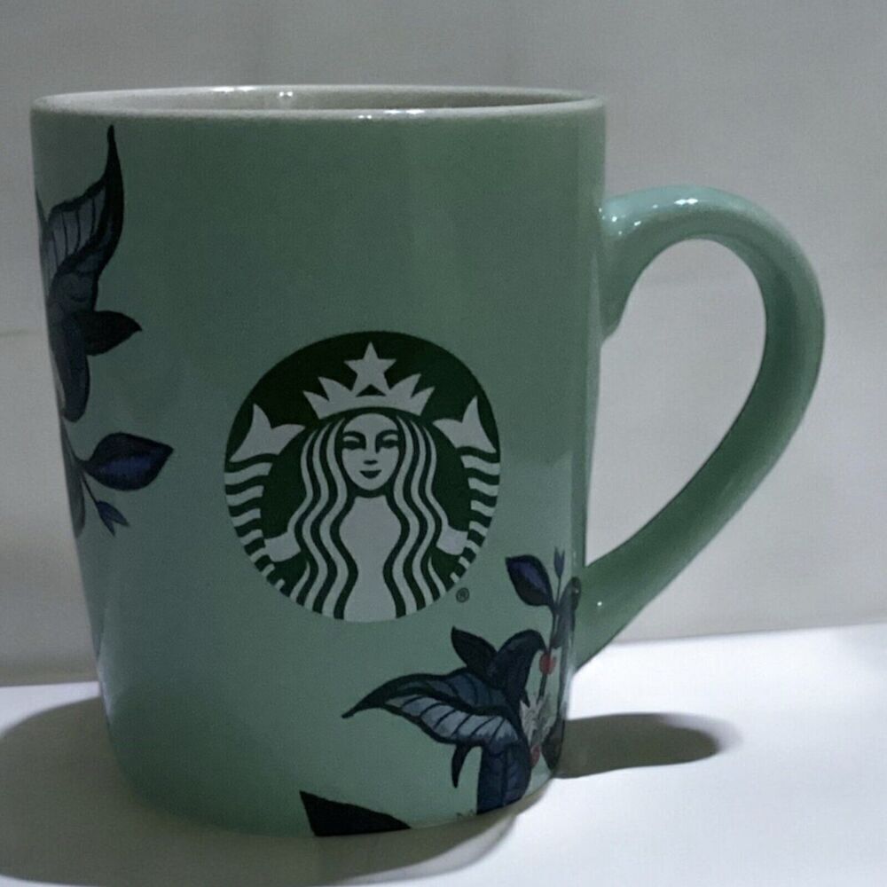 Starbucks 10oz Mug 2021 Mint Green Ceramic Coffee Cup Leaf Plant Design